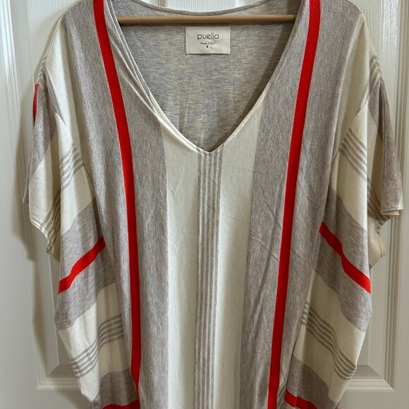 Anthropologie Dress Puella Elevation Striped Cocoon Cream Tunic SZS Midi VNeck - Picture 4 of 7